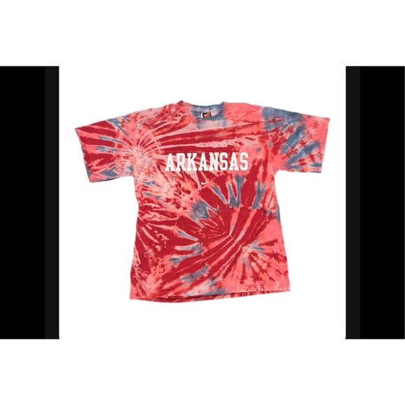 Vintage Nike Arkansas Razorback Center Swoosh Tie-Dye Tee - Picture 1 of 3